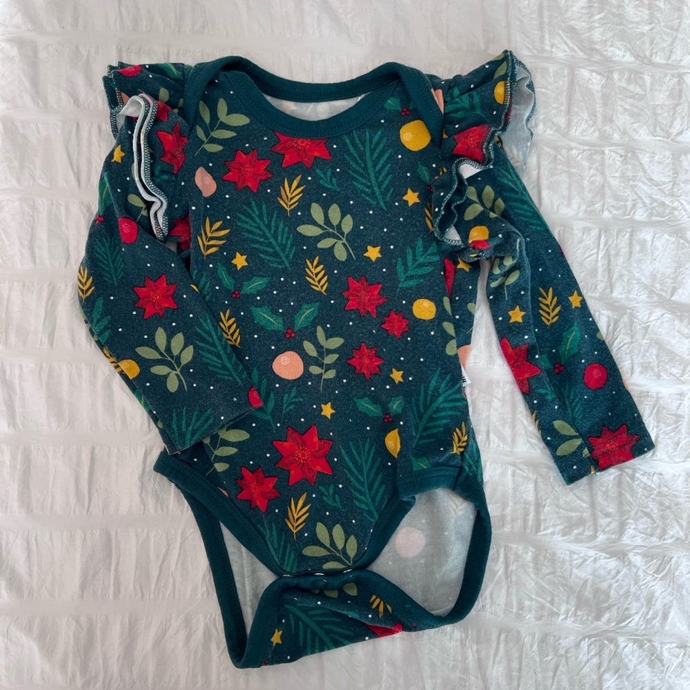 Little Sleepies Play Holy Jolly Long Sleeved Flutter Bodysuit Size 0-3M